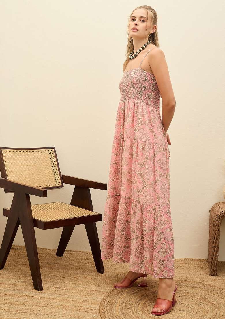 Pink Embroidered Georgette Dresses - Indya