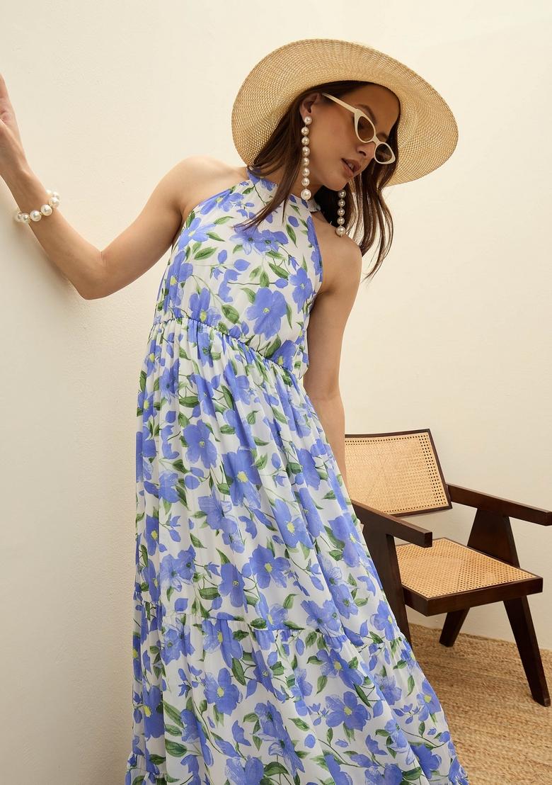 Blue Embroidered Georgette Dresses