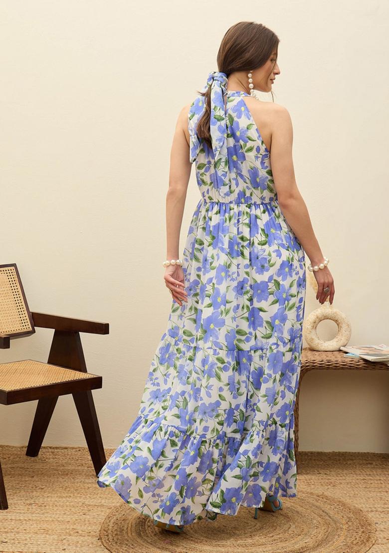 Blue Embroidered Georgette Dresses