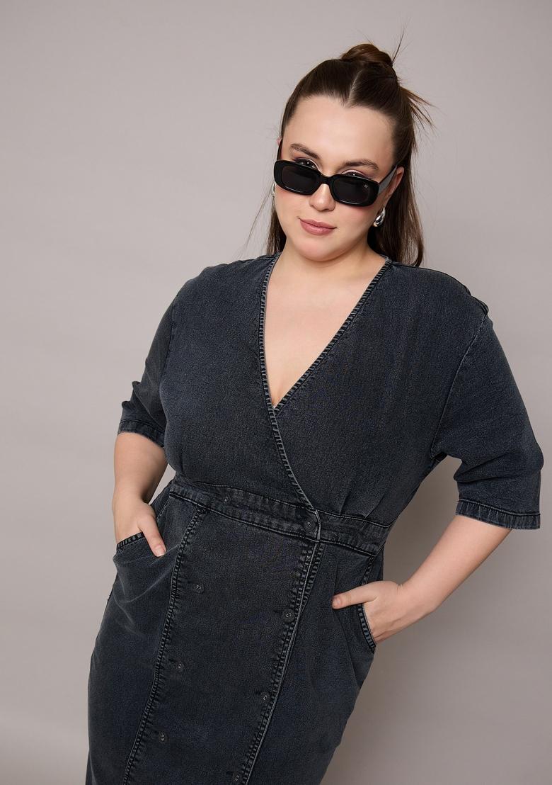 Black Embroidered Denim Dresses