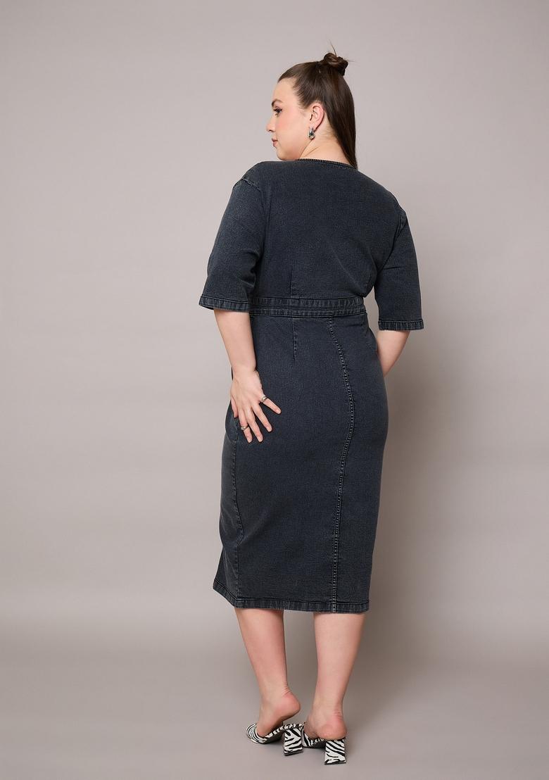Black Embroidered Denim Dresses