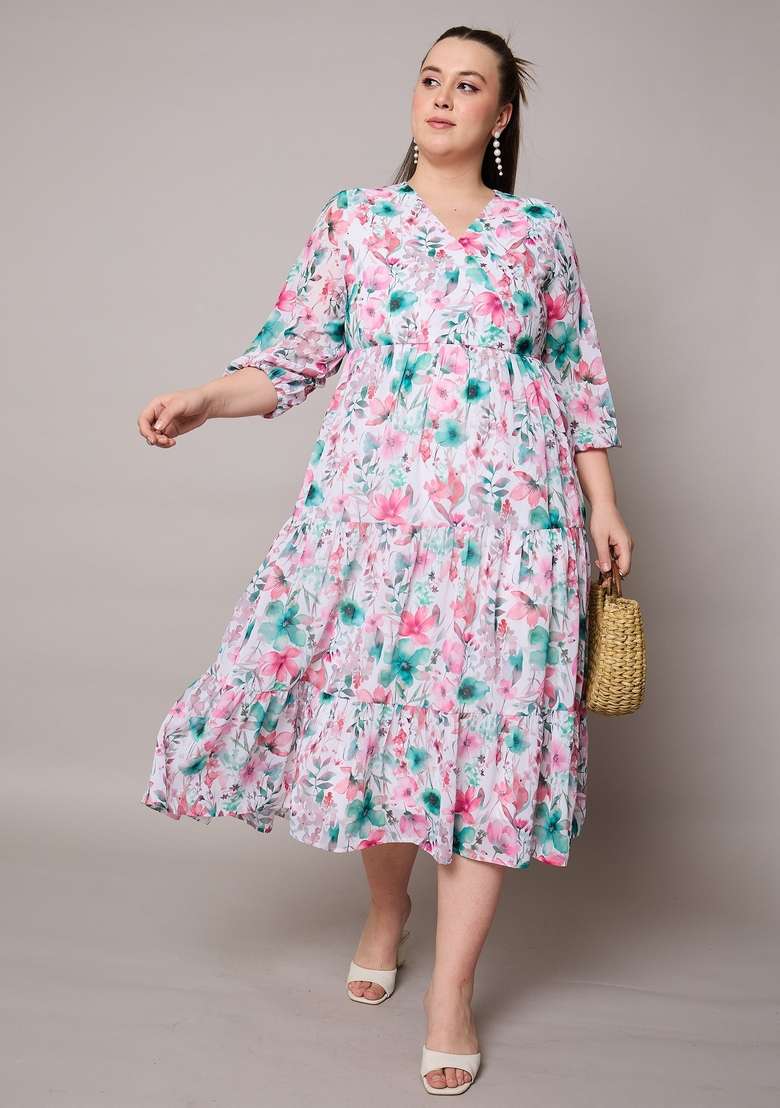 Pink Embroidered Georgette Dresses - Indya