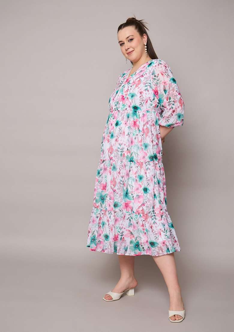 Pink Embroidered Georgette Dresses - Indya