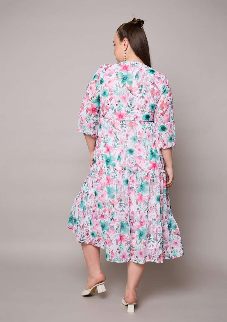 Pink Embroidered Georgette Dresses - Indya