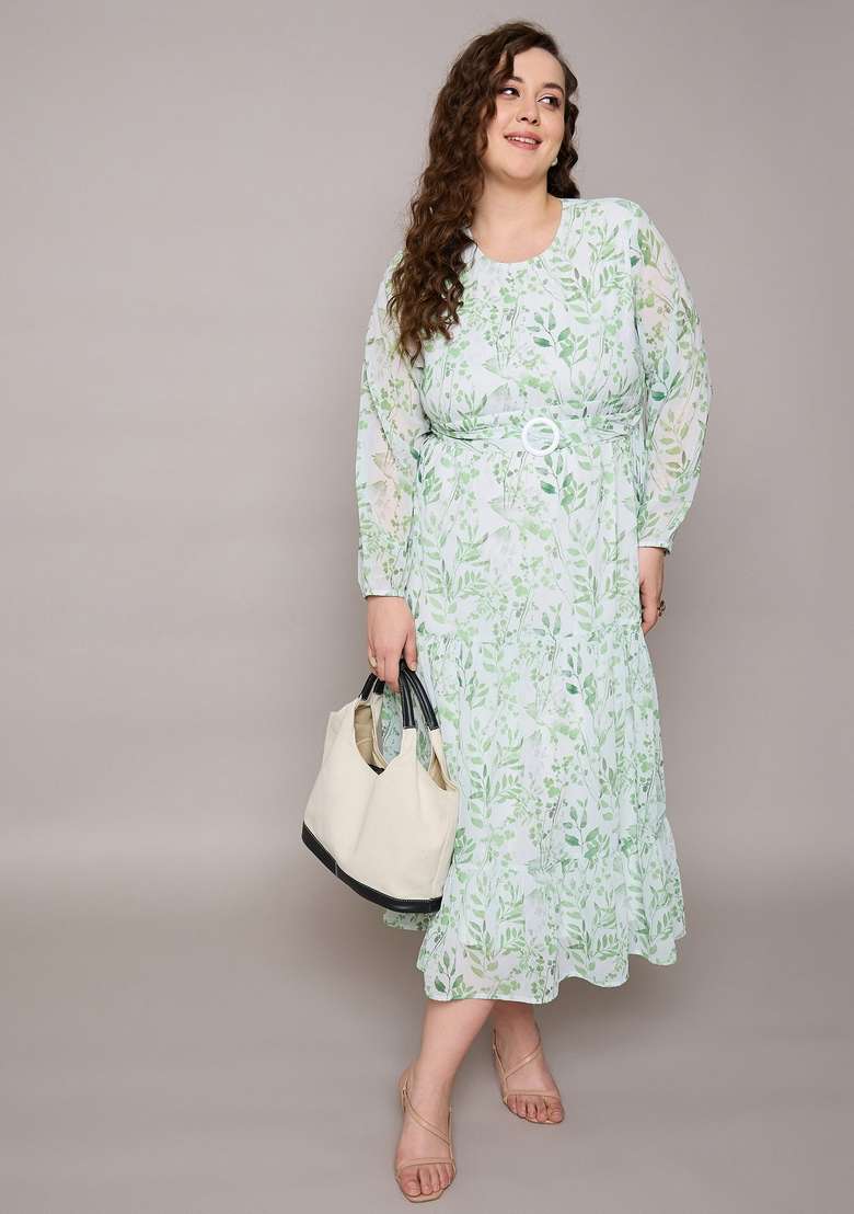 Green Embroidered Georgette Dresses - Indya