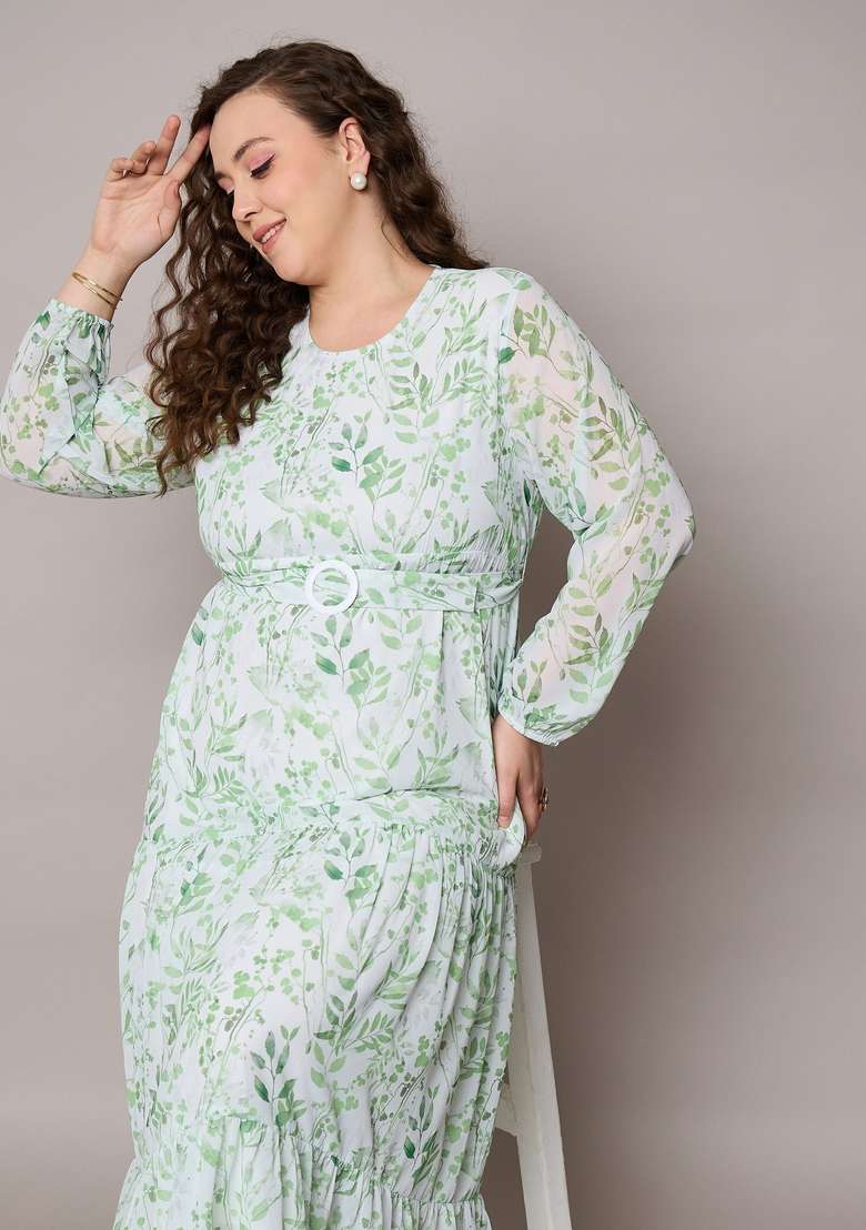 Green Embroidered Georgette Dresses - Indya