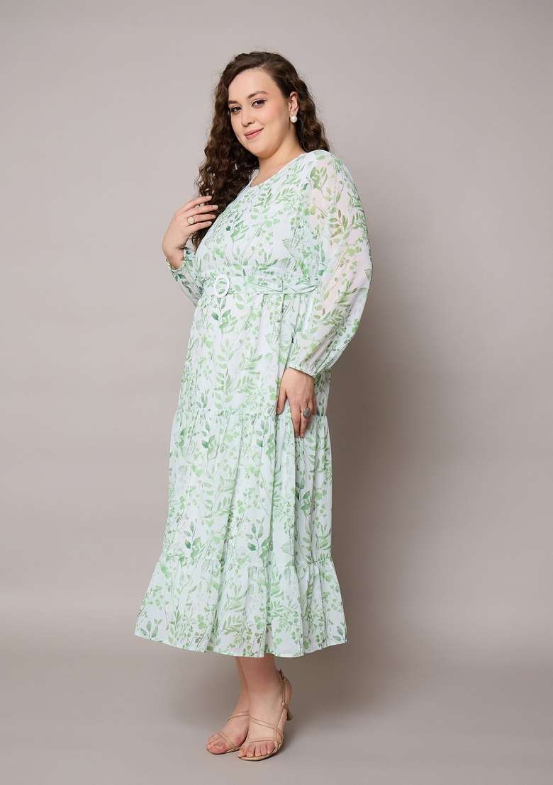 Green Embroidered Georgette Dresses - Indya