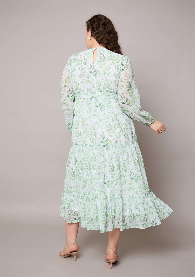 Green Embroidered Georgette Dresses - Indya