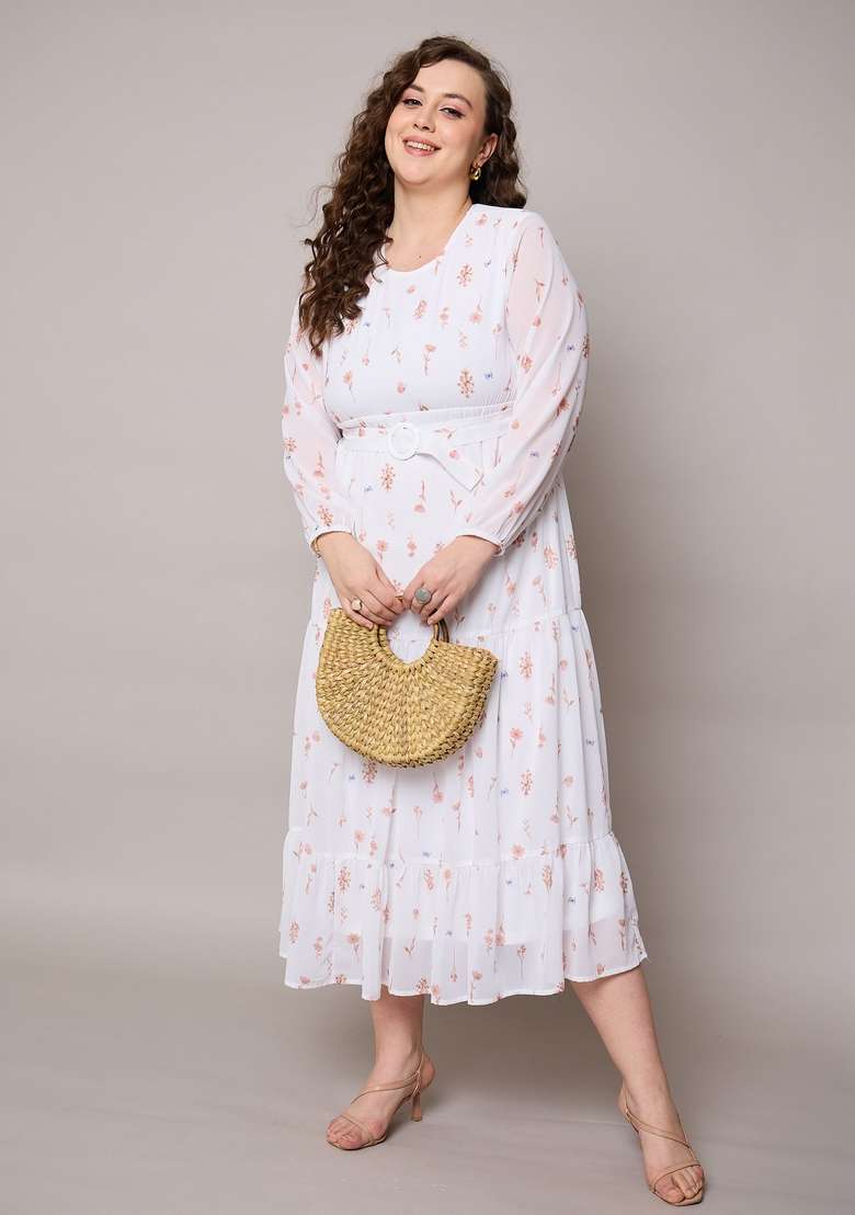 Brown Embroidered Georgette Dresses - Indya