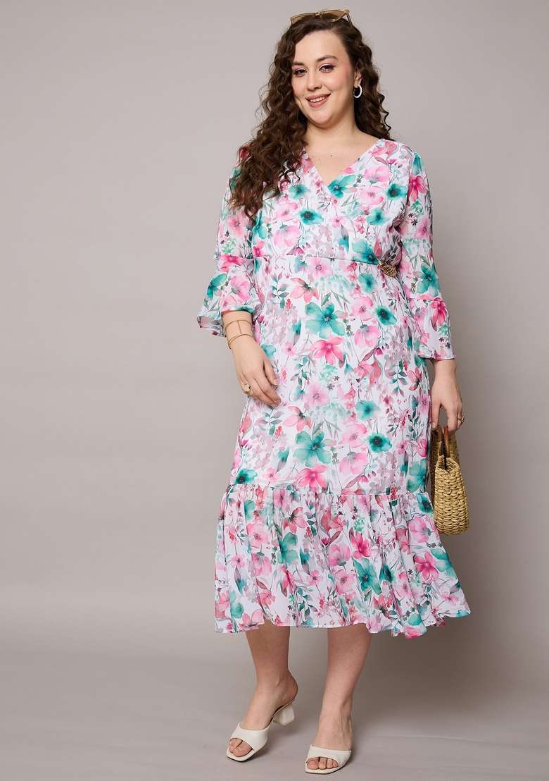 Pink Embroidered Georgette Dresses - Indya