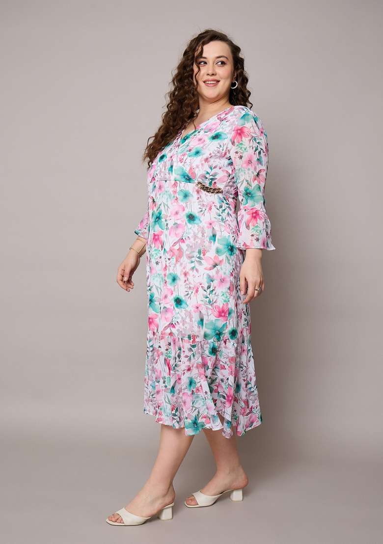 Pink Embroidered Georgette Dresses - Indya