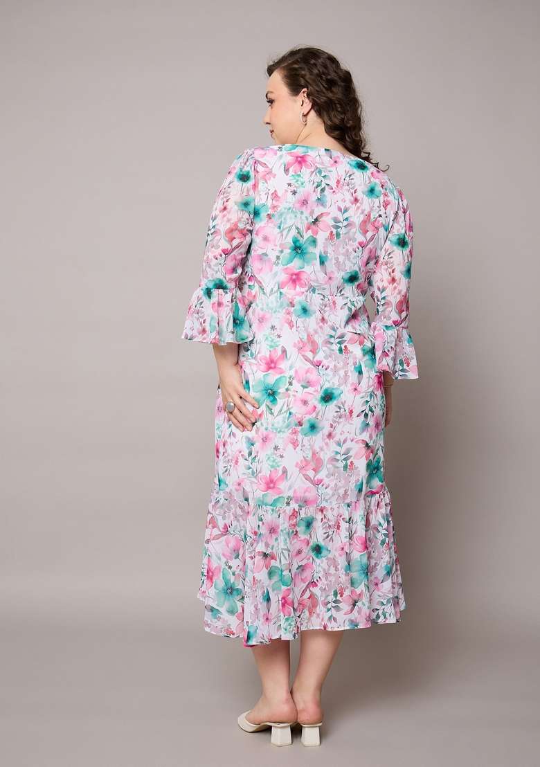 Pink Embroidered Georgette Dresses - Indya