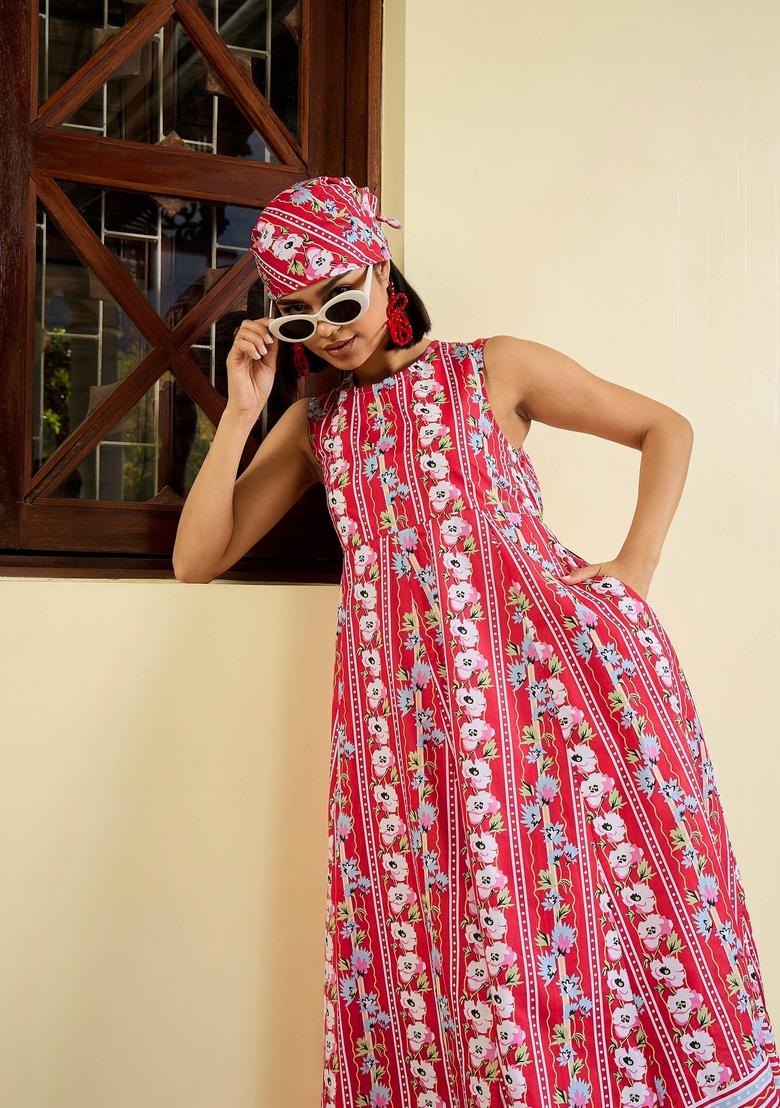 Red Embroidered Cotton Dresses