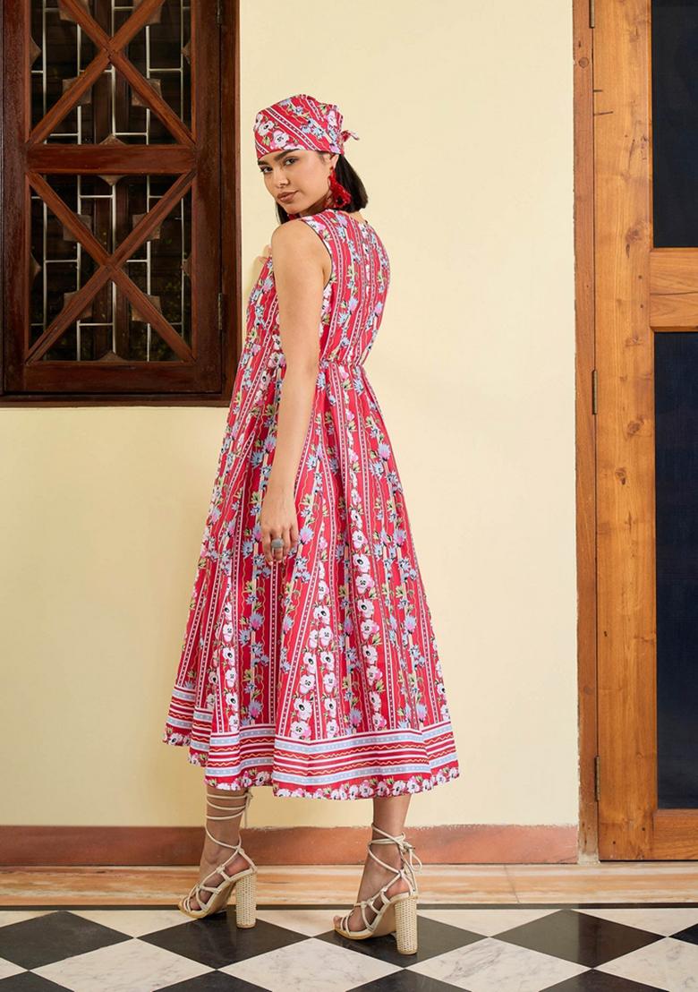 Red Embroidered Cotton Dresses