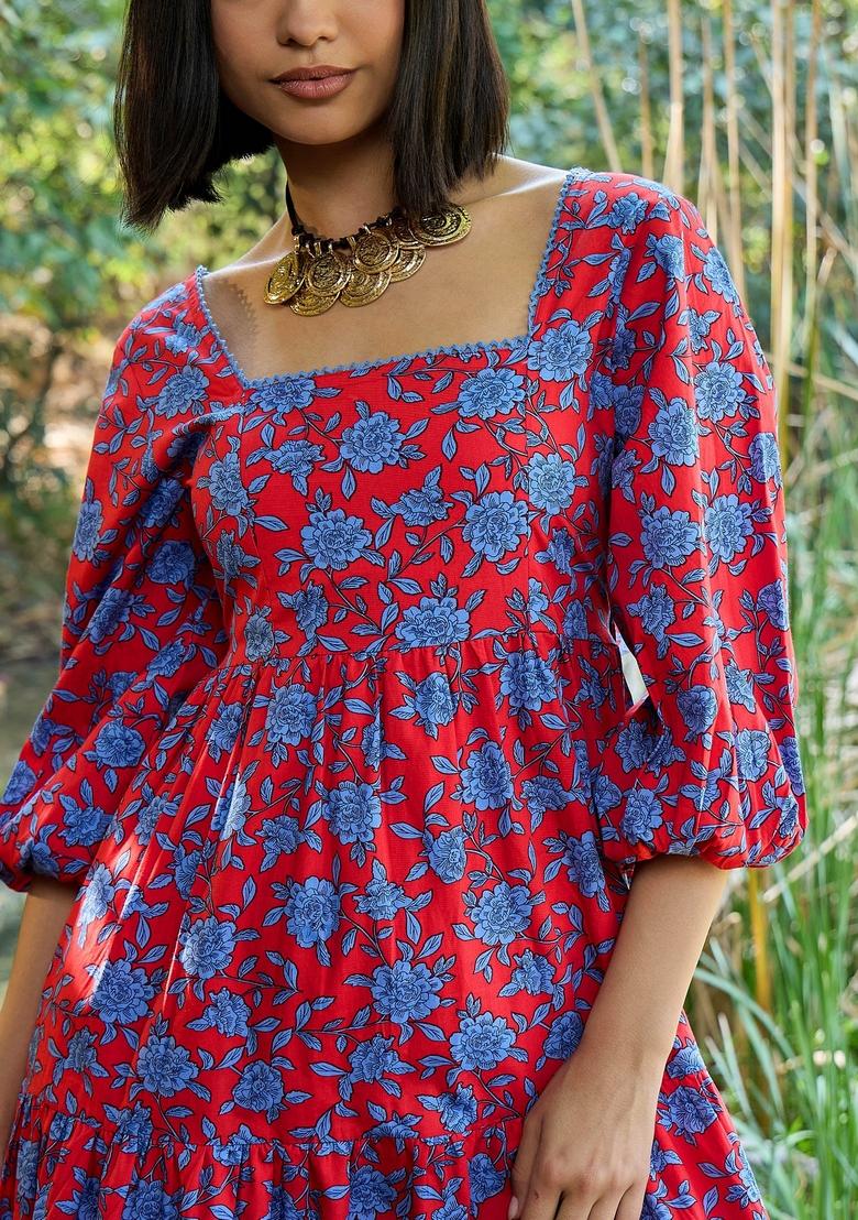 Red Embroidered Cotton Dresses