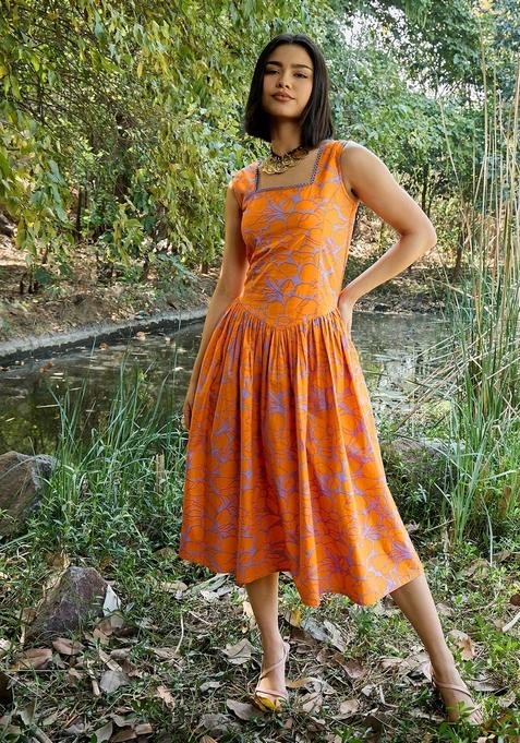 Grey Embroidered Cotton Dresses