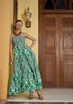 Green Embroidered Cotton Dresses