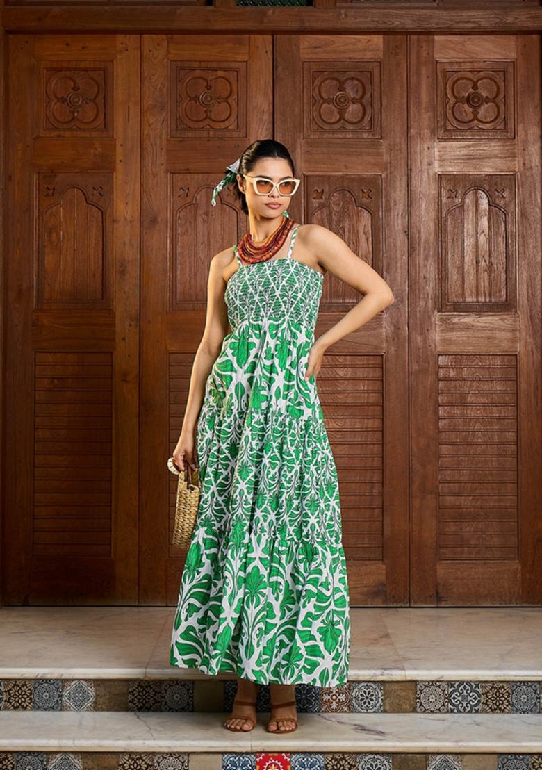 Green Embroidered Cotton Dresses