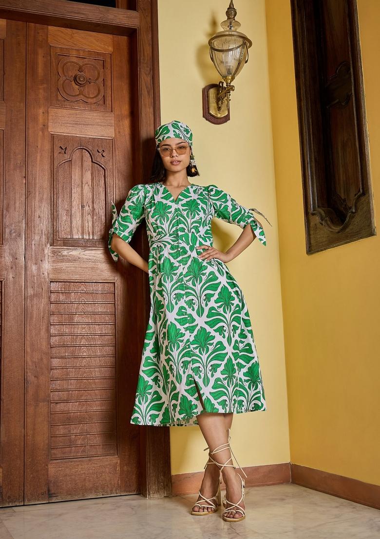 Green Embroidered Cotton Dresses