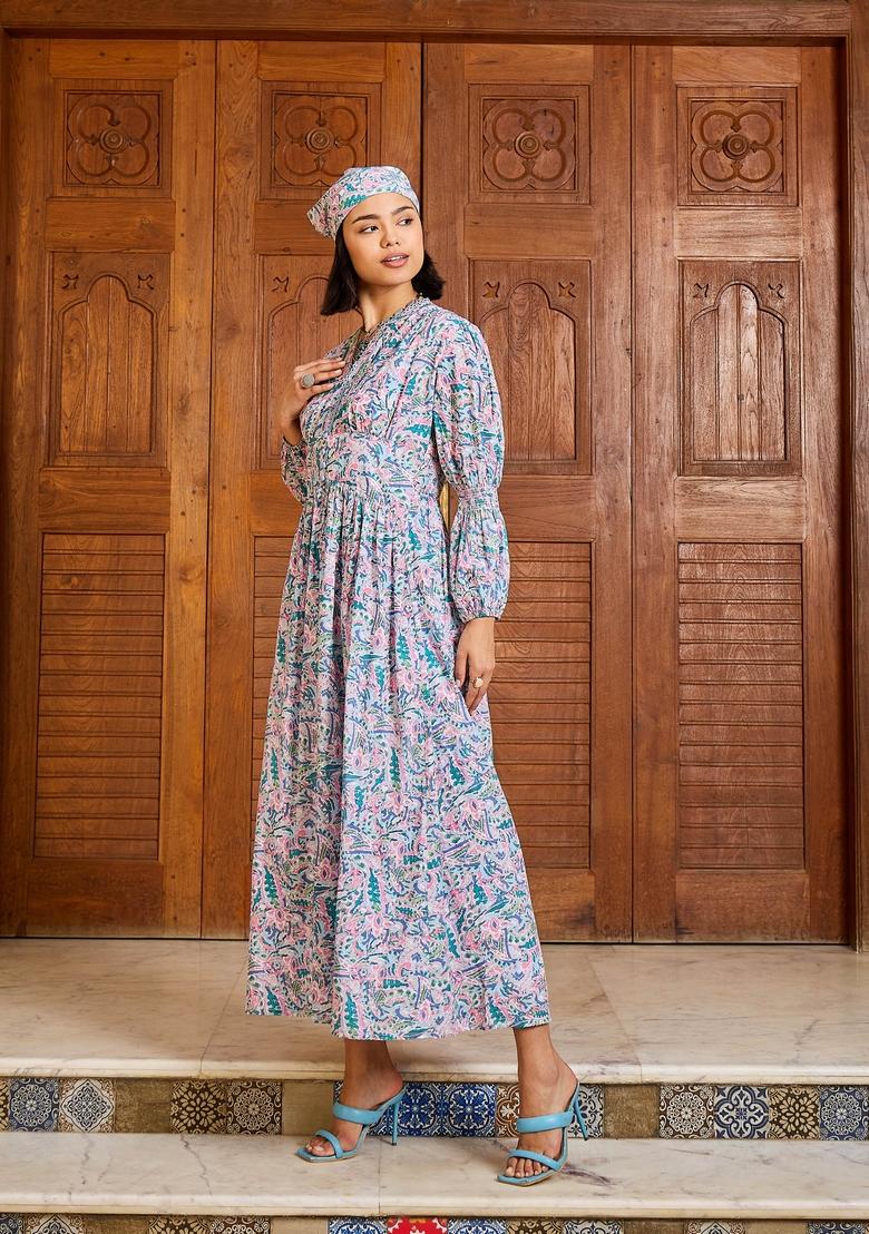 Blue Embroidered Cotton Dresses