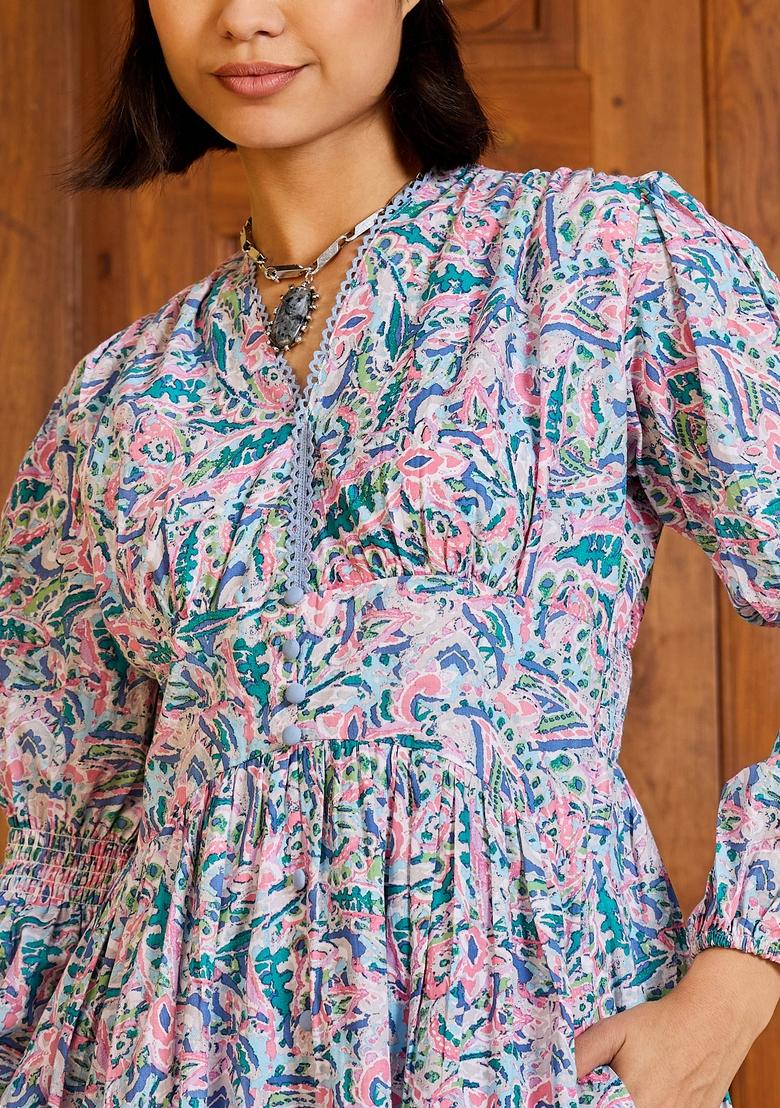 Blue Embroidered Cotton Dresses