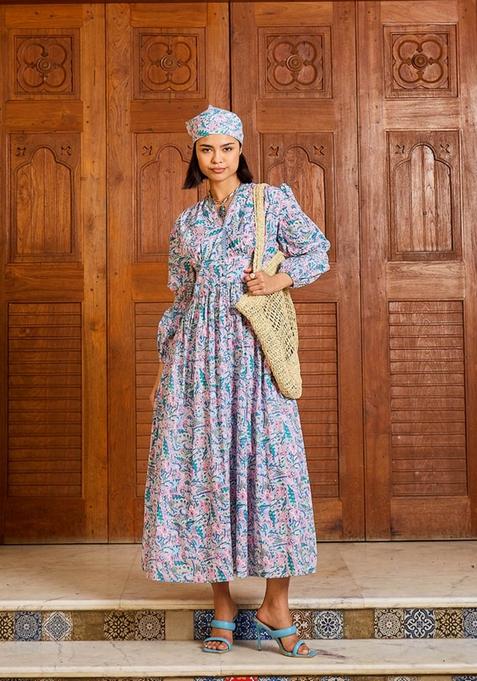 Blue Embroidered Cotton Dresses