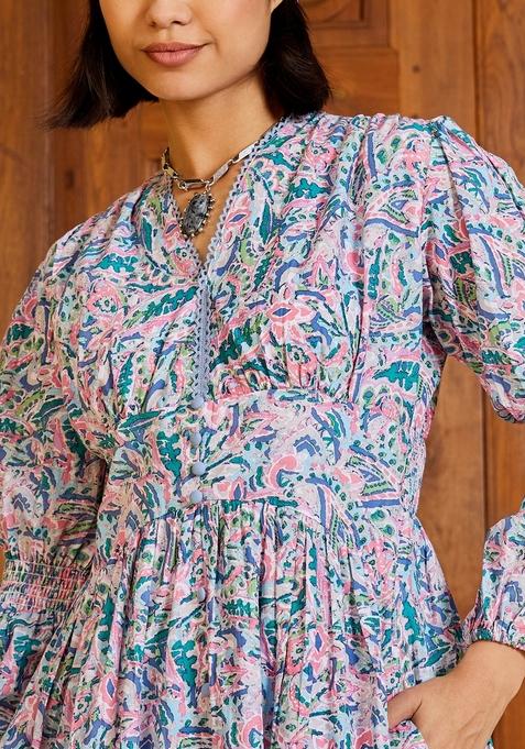 Blue Embroidered Cotton Dresses