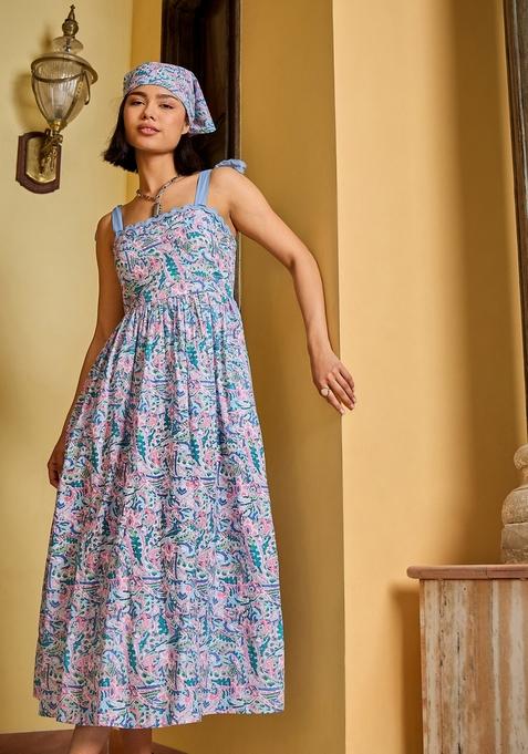 Blue Embroidered Cotton Dresses