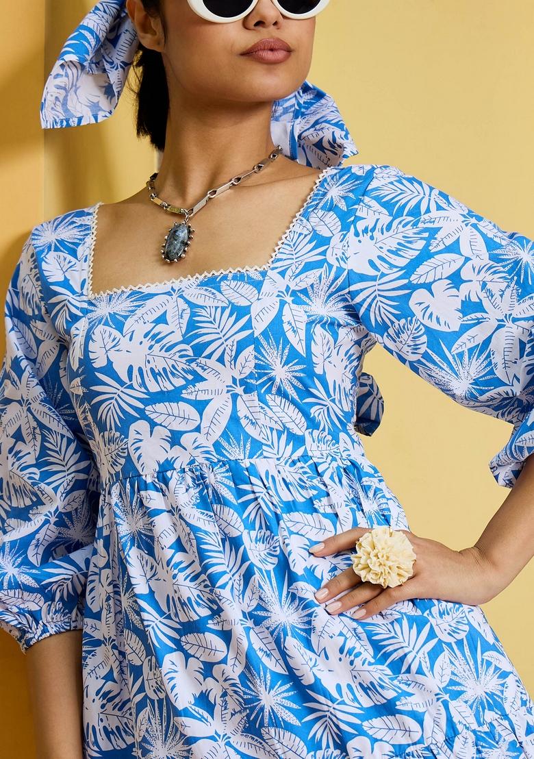 Blue Embroidered Cotton Dresses