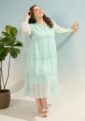 Sea Green Embroidered Polyester Dresses