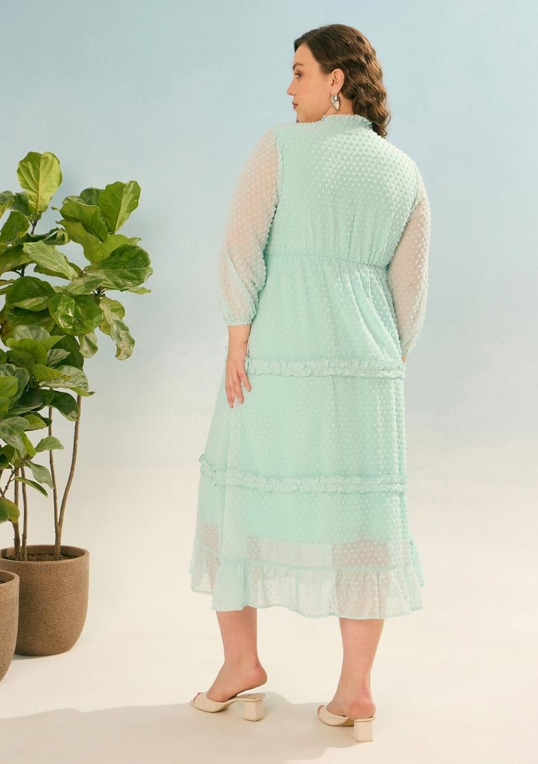 Sea Green Embroidered Polyester Dresses