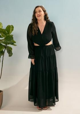 Black Embroidered Polyester Dresses
