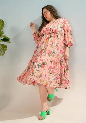 Pink Embroidered Polyester Dresses