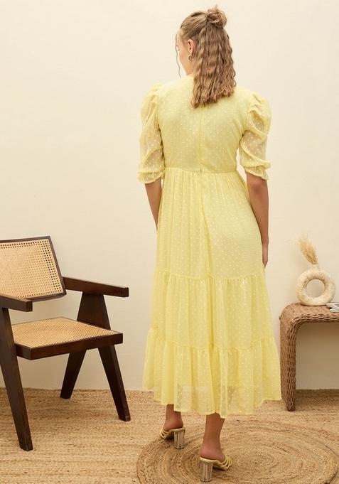 Yellow Embroidered Polyester Dresses