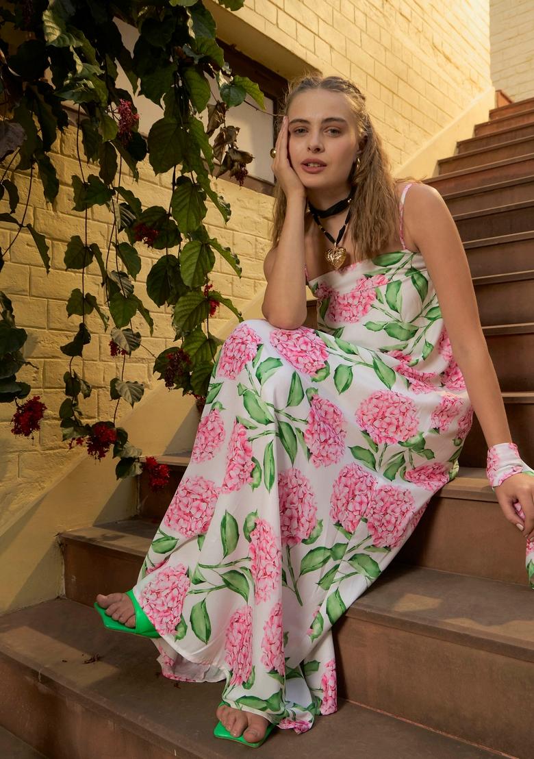 White Embroidered Polyester Dresses