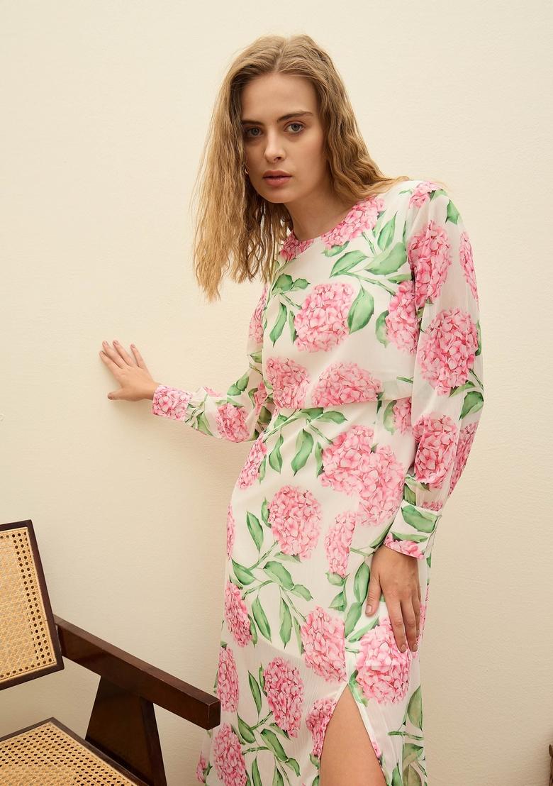 White Embroidered Polyester Dresses