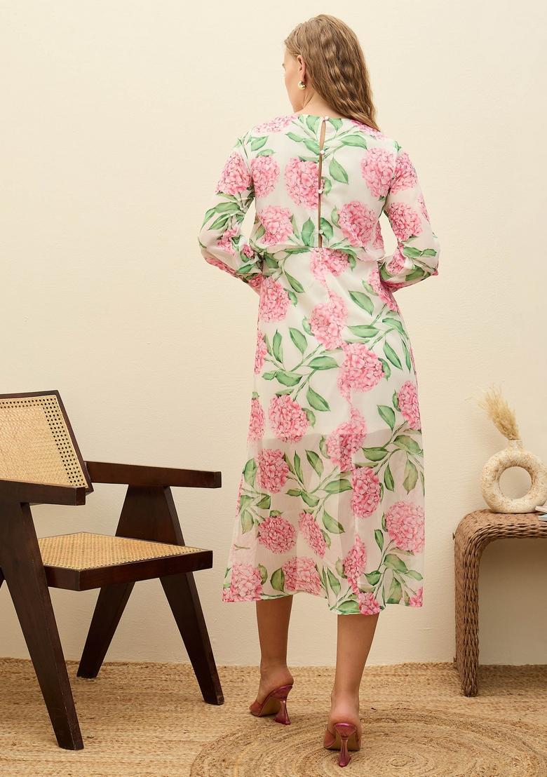 White Embroidered Polyester Dresses