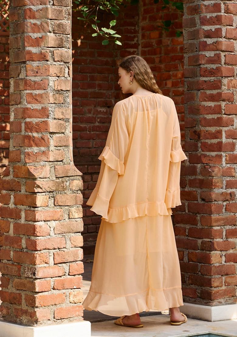 Peach Embroidered Polyester Dresses