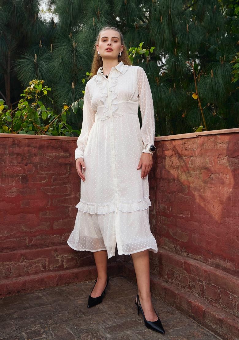 Green Embroidered Polyester Dresses