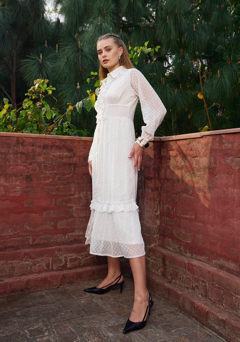 Green Embroidered Polyester Dresses