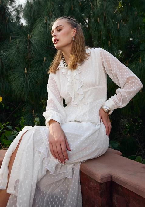 Green Embroidered Polyester Dresses