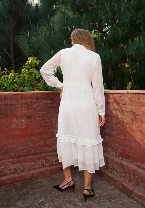 Green Embroidered Polyester Dresses