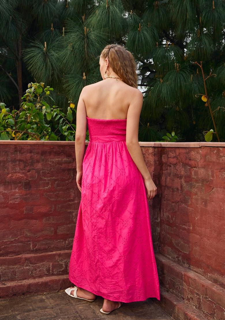 Fuchsia Pink Embroidered Cotton Dresses