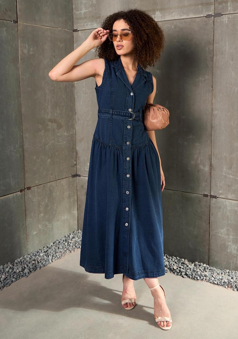 Blue Embroidered Cotton Dresses