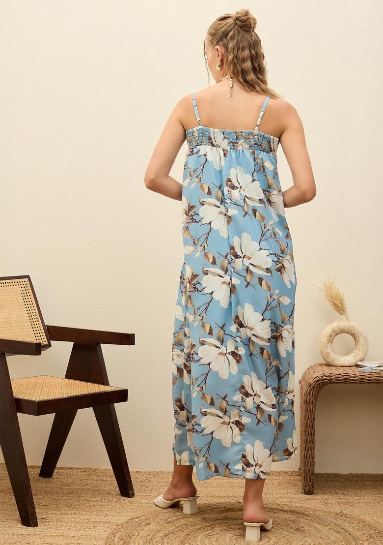 Blue Embroidered Polyester Dresses