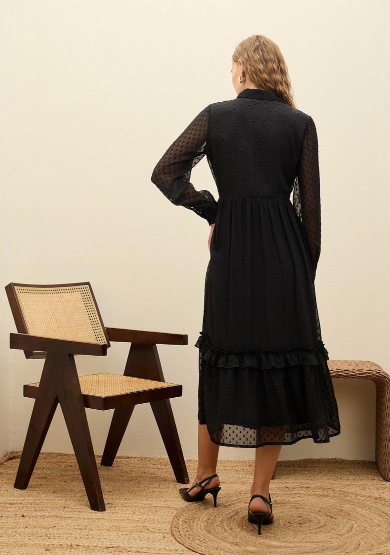 Black Embroidered Polyester Dresses