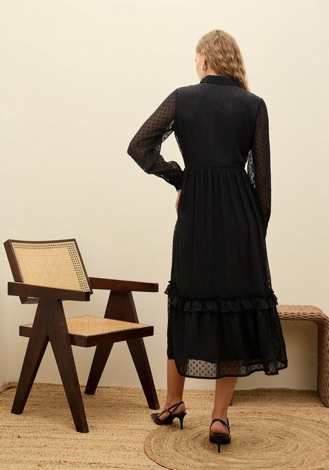 Black Embroidered Polyester Dresses