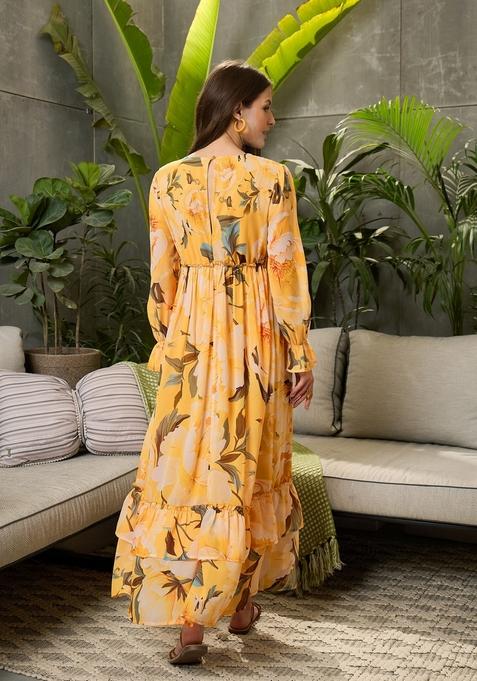Yellow Embroidered Polyester Dresses