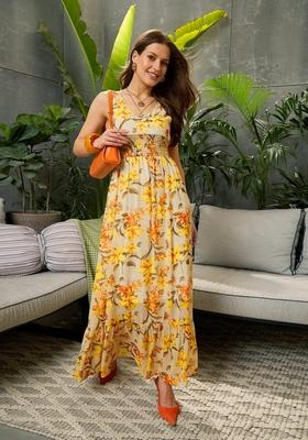 Yellow Embroidered Polyester Dresses