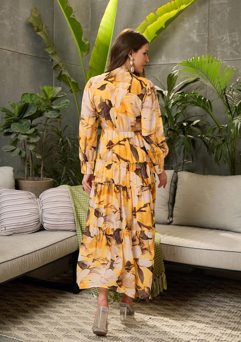 Yellow Embroidered Polyester Dresses